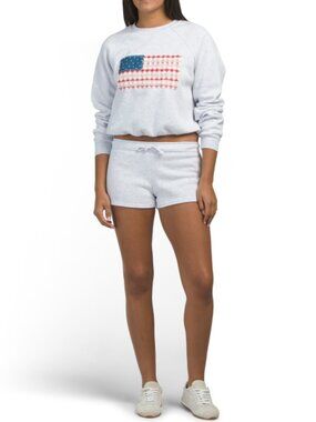 Since Forever 2pc American Flag Sweatshirt And Micro Shorts Set